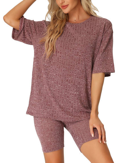 cheibear - Ribbed Knit Loungewear Set