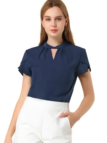 Allegra K- Blouse à manches pétales et col torsadé avec col en trou de serrure