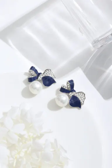 Classicharms-Blue Enamel Butterfly Earrings