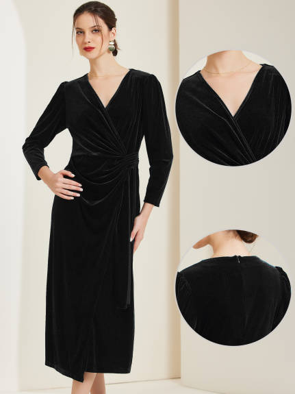 INSPIRE CHIC - Velvet Wrap V-Neck Maxi Dress