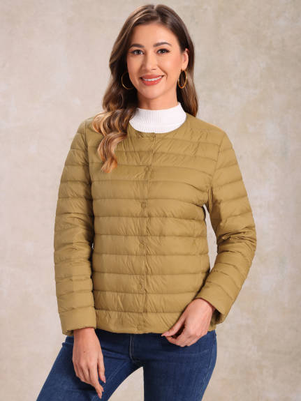 Allegra K - Lightweight Button Down Puffer Jacket