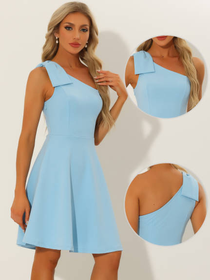 Allegra K- Elegant Flared One Shoulder Cocktail Dress