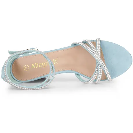 Allegra K- Rhinestones Strappy Chunky Heel Sandals