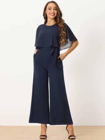 Allegra K - Ruffle Sleeve Tie Waist Jumpsuit