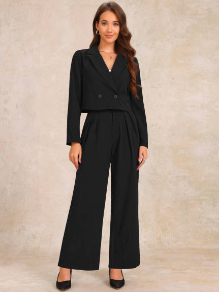 INSPIRE CHIC - Long Sleeve Cropped Blazer Pant Suit