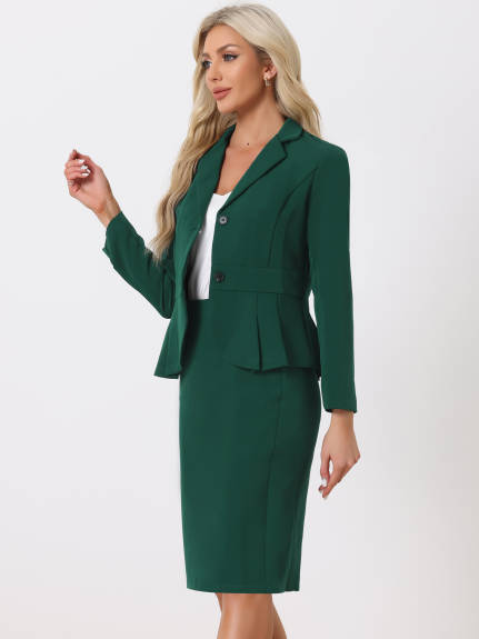 Allegra K- Suit Set-2 Pieces Peplum Blazer and Pencil Skirt