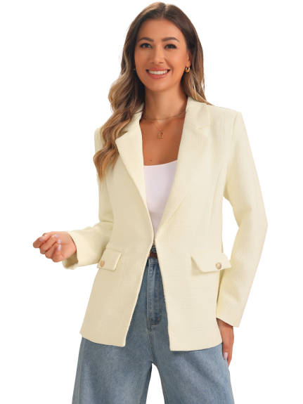 Allegra K - Notched Lapel Shoulder Pads Tweed Blazer