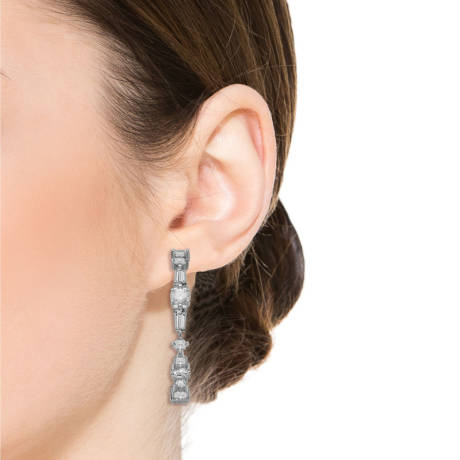 Genevive Sterling Silver with Clear Cubic Zirconia C-Hoop Earrings