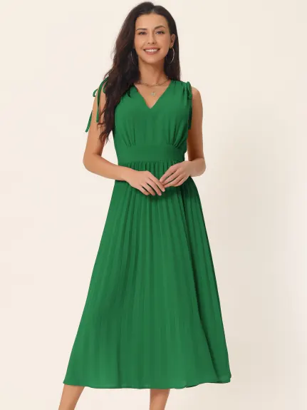 Allegra K - Sleeveless High Waist V Neck Pleated Dress