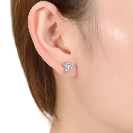 Genevive Sterling Silver Round Cubic Zirconia Clover Stud Earrings