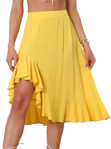 Allegra K- Asymmetrical Ruffle Hem Midi Skirt