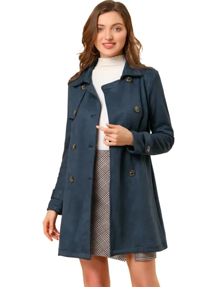 Allegra K- Trench-coat croisé en faux suède à revers cranté