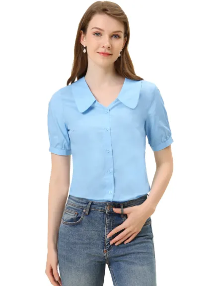 Allegra K - Peter Pan Cotton Casual Summer Shirt