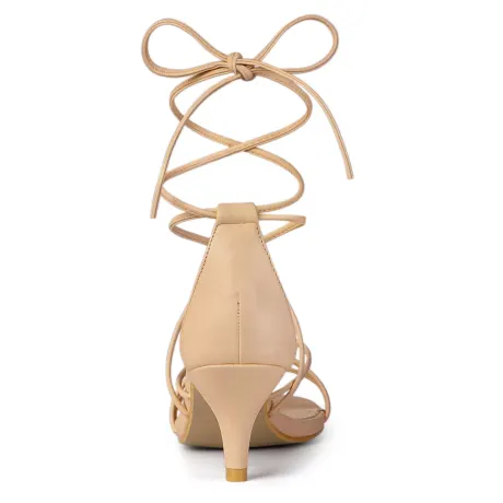 Allegra K - Strappy Kitten Heel Lace Up Sandals