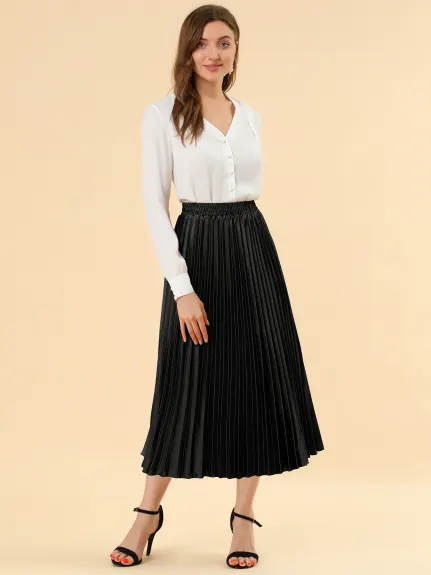 Allegra K - Elastic Waist Accordion Pleated Midi Skirt