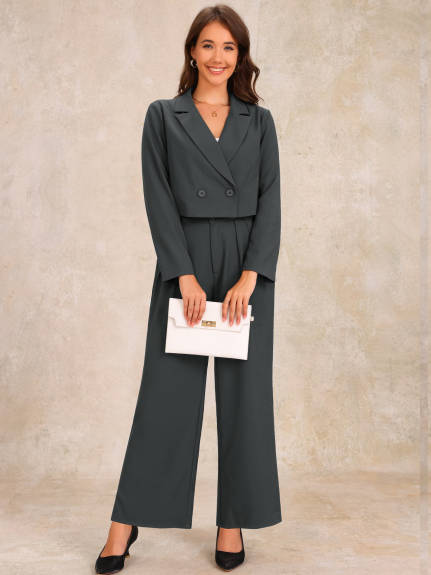 INSPIRE CHIC - Long Sleeve Cropped Blazer Pant Suit