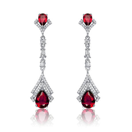 Genevive Sterling Silver White Gold Plated with Colored Pear Cubic Zirconia Drop Earrings