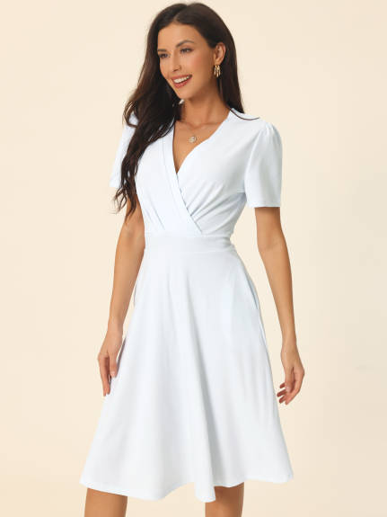 Allegra K - Wrap V Neck Summer Midi Swing Dress