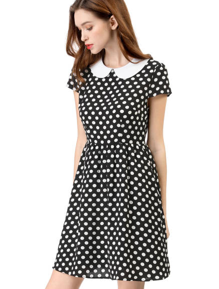 Allegra K- Peter Pan Collar Above Knee A-Line Dress