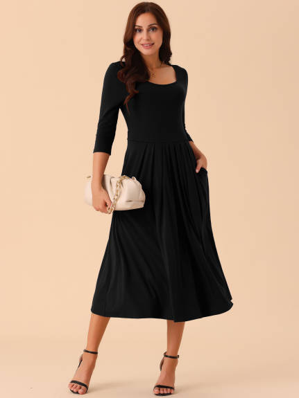 Allegra K - Crewneck Pleated Swing Maxi Dress