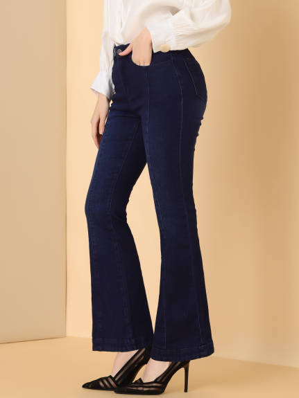 Allegra K - Retro High Waist Flare Denim Pants