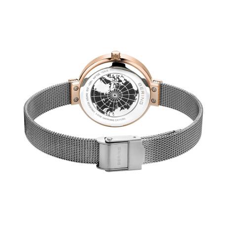 BERING - Montre solaire pour femme en acier inoxydable de 31 mm en or rose/violet