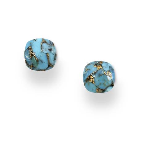 18K Goldtone Plated Sterling Silver & Turquoise Cushion Cut Stud Earrings- AG Sterling