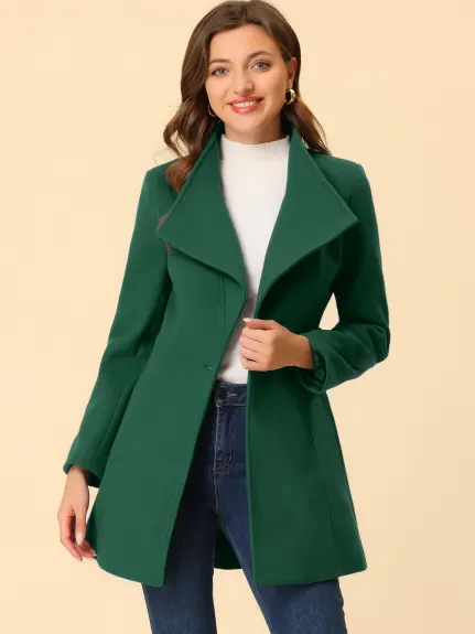 Allegra K- Classic Stand Collar Belted Long Coat