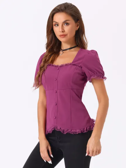Allegra K- Victorian Gothic Lace Up Blouse