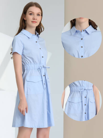 Allegra K- Button Down Cotton Flare Shirt Dress