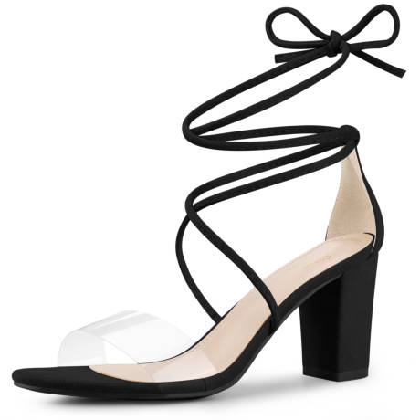 Allegra K - Lace Up Clear Strap Summer Fashion Sandals