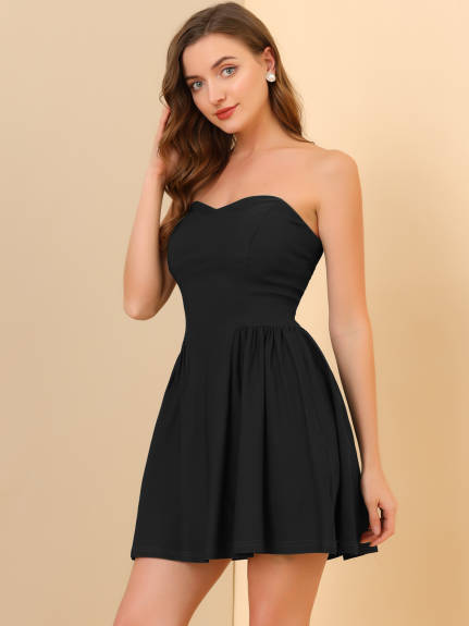 Allegra K- Strapless Zipper Mini Flare Dress