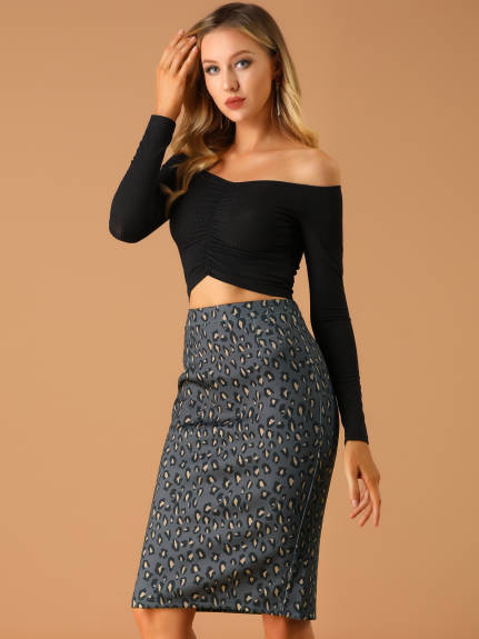 Allegra K- Knee Length Leopard Print Pencil Skirt