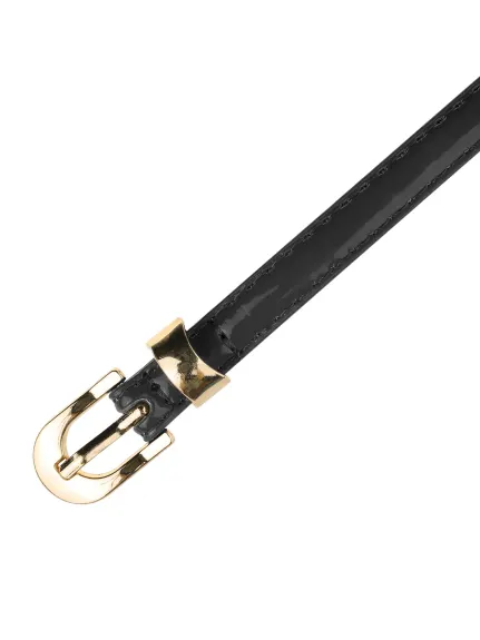 Allegra K- Skinny PU Leather Belt with Gold Metal Buckle