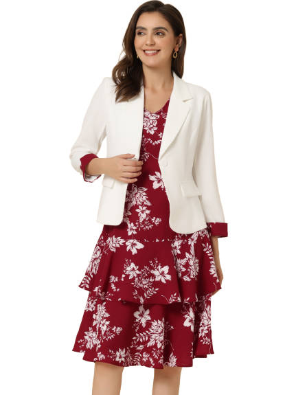 Allegra K- Suit Set- Chiffon Floral Dress Blazer Jacket