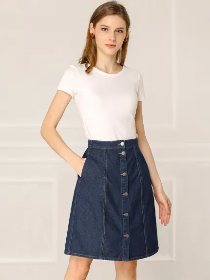 Allegra K- High Waist A-Line Casual Denim Skirt