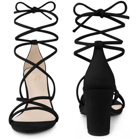 Allegra K- Lace Up Heels Strappy Chunky Heel Sandals