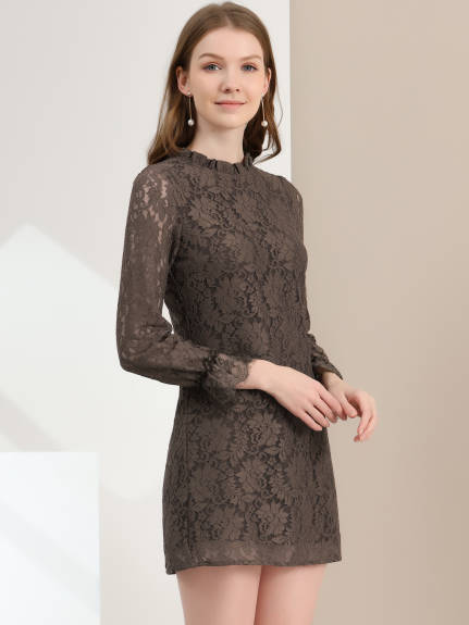 Allegra K- Elegant Ruffle Floral Lace Dress