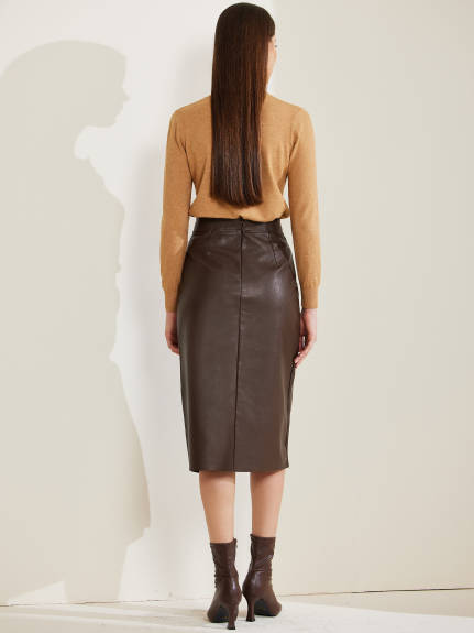 Allegra K - Faux Leather Side Slit Pencil Skirt