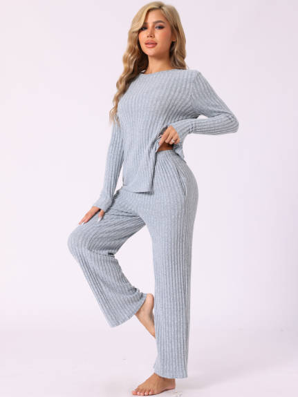 Cheibear - Crewneck Fitted Long Sleeve Pajama Set