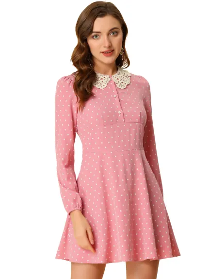 Allegra K- Long Sleeve Heart Print Mini Dress