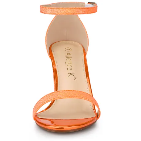 Allegra K- Glitter Ankle Strap Chunky Heels Sandals