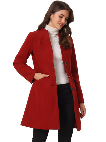 Allegra K- Overcoat V Neck Single Breasted Long Coat