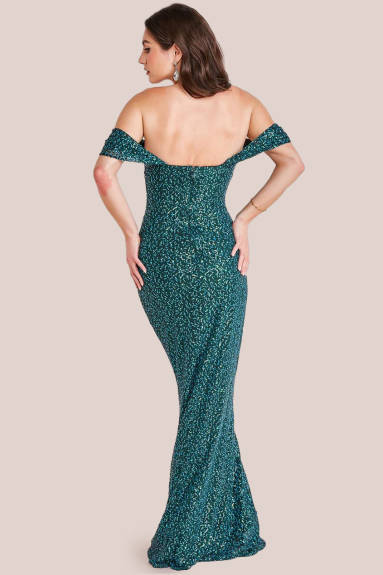 Goddiva - Off The Shoulder Sequin Wing Maxi