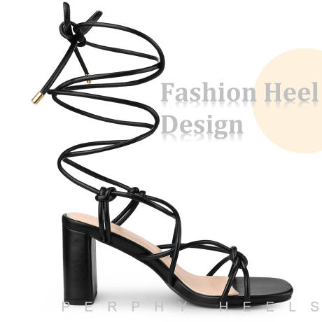 Allegra K- Strappy Heels Knots Square Toe Sandals