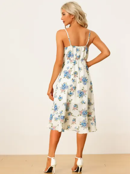 Allegra K- Floral V Neck Sleeveless Ruffle Dress