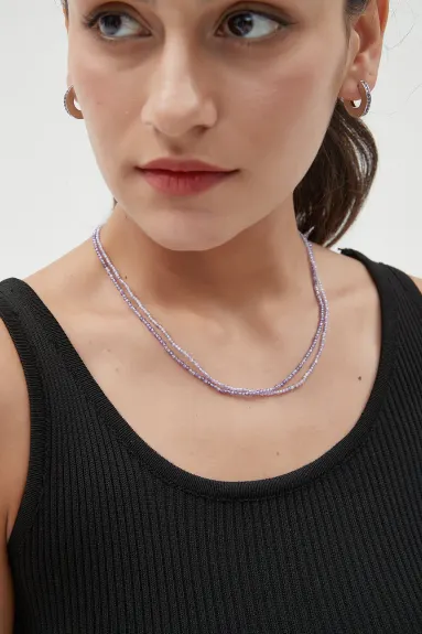 Classicharms-Clarice Purple Crystal Mini Beaded Double Layered Necklace