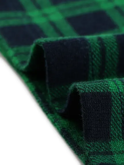 Allegra K- Haut pull à carreaux en tricot à manches bouffantes