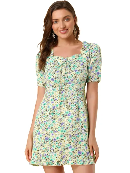 Allegra K- Floral Ruffle Square Neck Summer Mini Dress