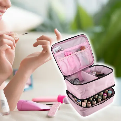 Unique Bargains - Étui de voyage pour organisateur de maquillage double couche pour vernis à ongles